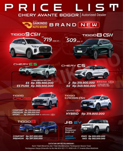 Pricelist Harga Chery sukasari 2025